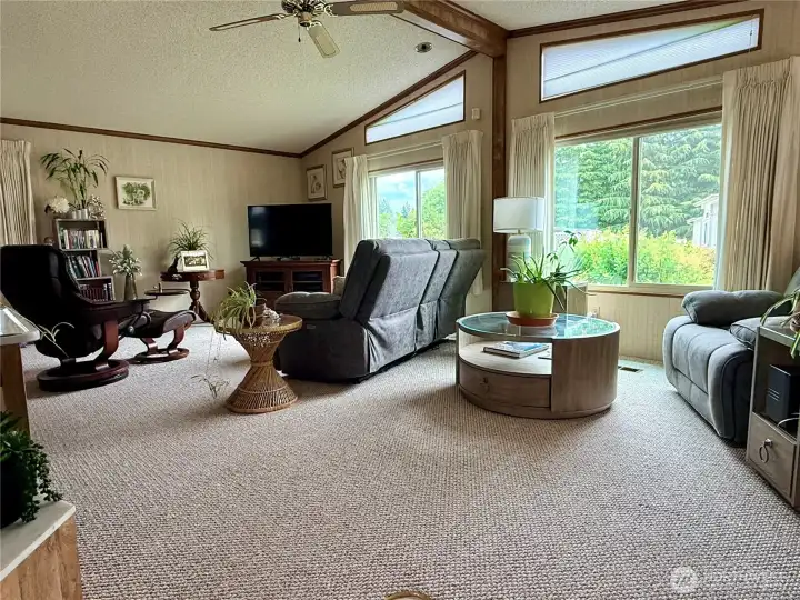 From the front entrance, a view of the living room.