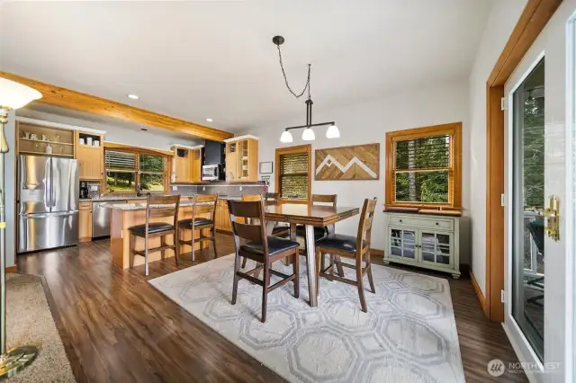 dining room with French door out to covered deck