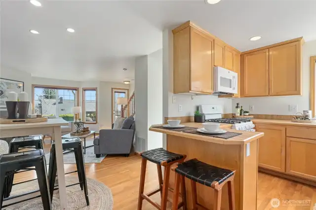 Another view of the great room and kitchen.