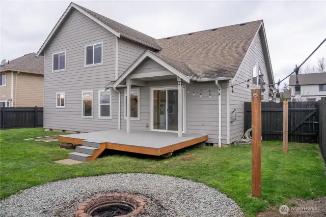 backyard new deck, fencing, + fire pit