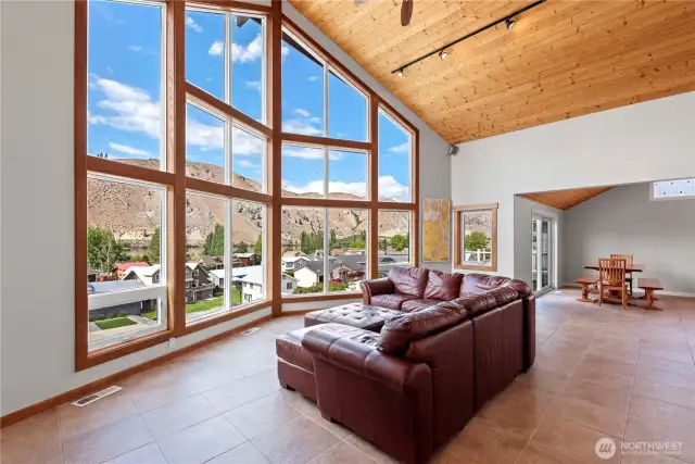 Main floor living room with AMAZING views of the river
