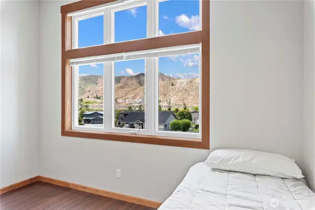 Lower level bunk room with river view