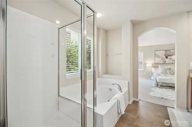 Soaking tub and shower.