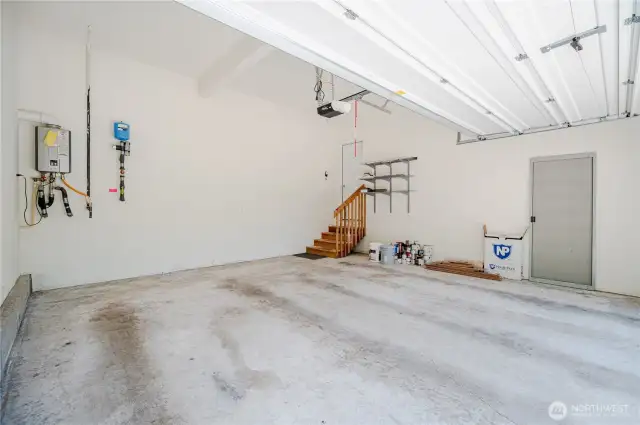 Clean and painted garage. Gas forced air heat. Gas tankless water heater.