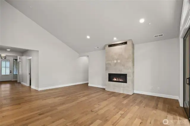 Modern electric fireplace equipped with HDMI cabling.