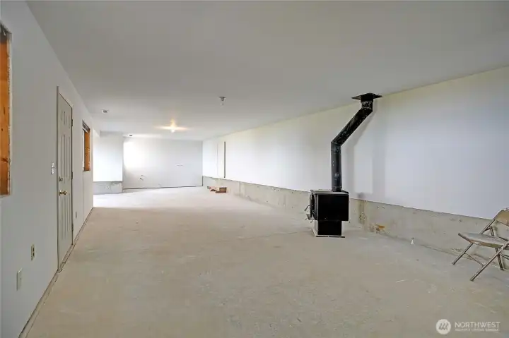 Roughed in basement with wood stove
