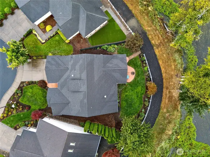 Roof top aerial view of home.
