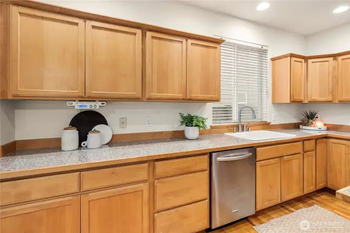 Abundant cabinets and counter space.