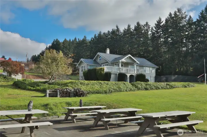 Looking back at the community clubhouse from the picnic area.