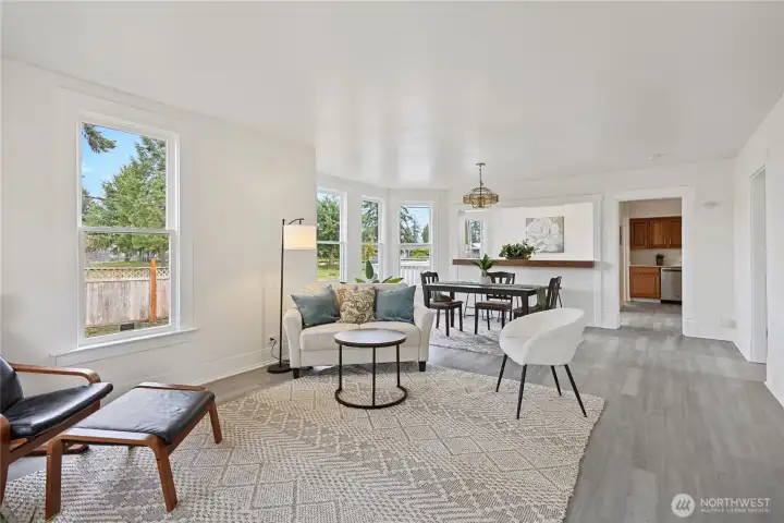 Large family room with dining area.