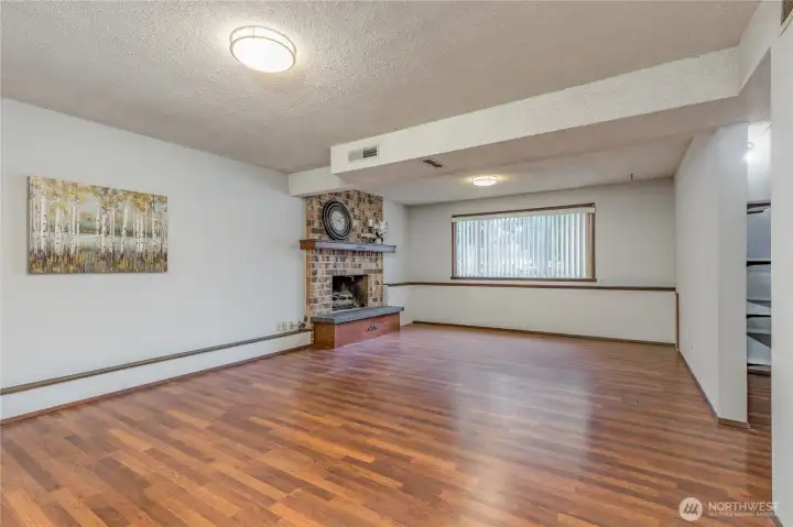 Rec room spans the width of the home