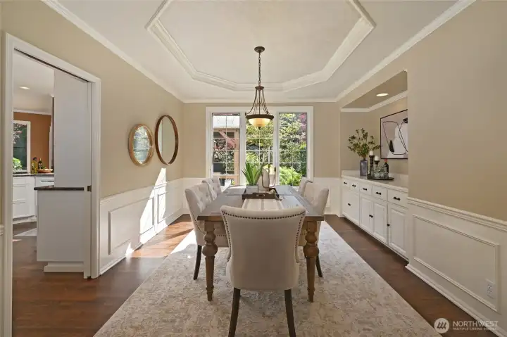 Dining room has bonus buffet area.