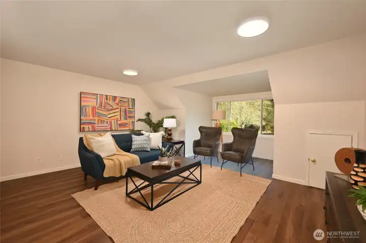 This upstairs room is a real flex living space.