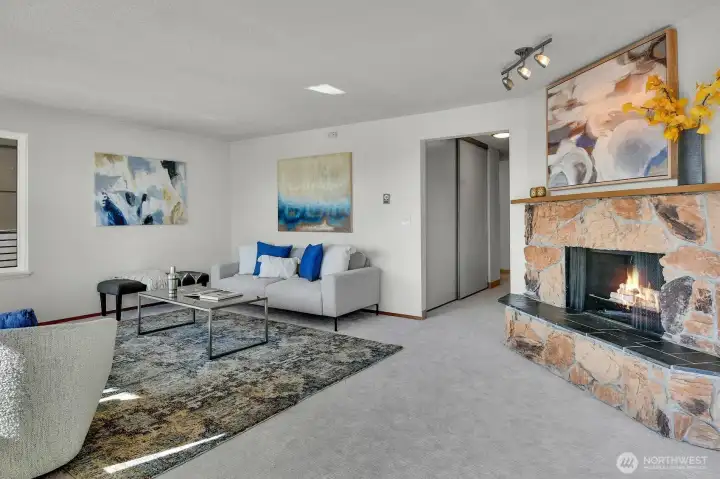 Living Room with Stone Fireplace