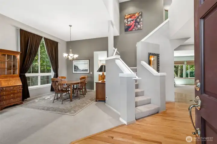 Wrap around stairs just as you walk in the front door.