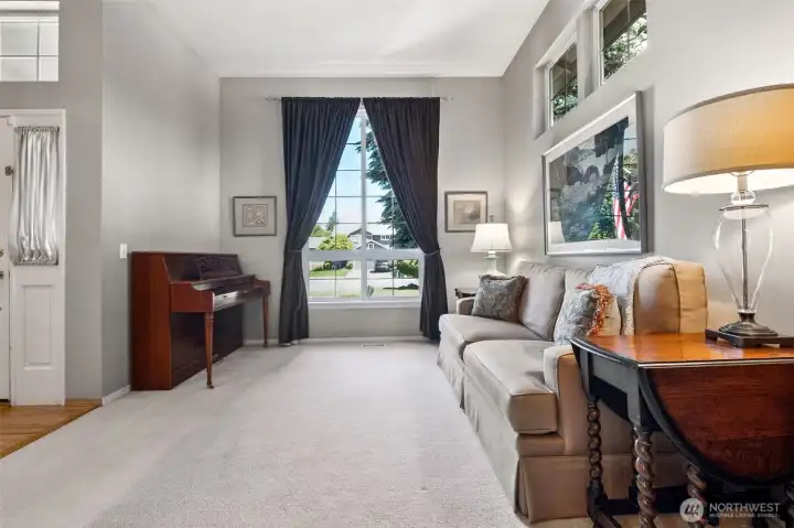 Looking out into your front lawn.