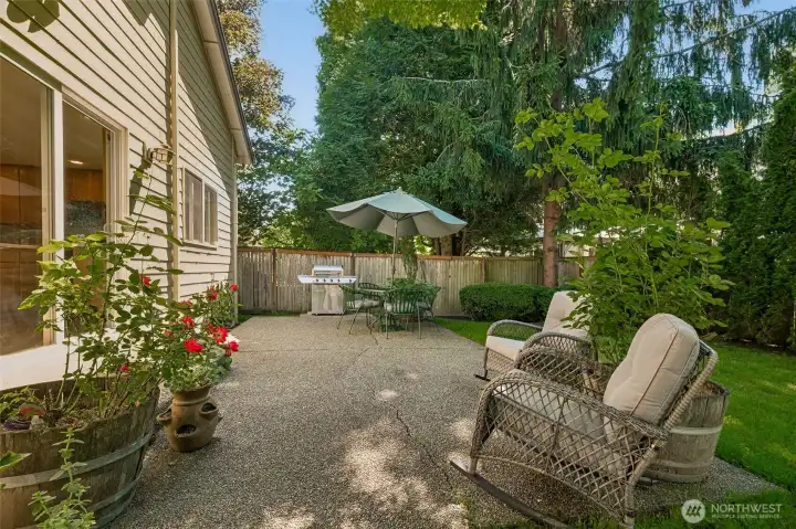 Peaceful back deck for entertaining.