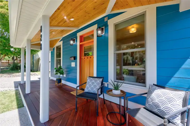 Covered front porch as you approach, trimmed out ceiling with recessed lighting.