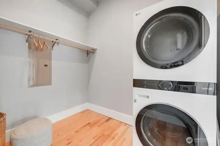 Walk in closet in primary suite.