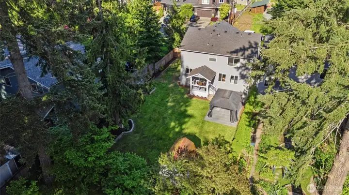 Tucked into the trees with a sense of privacy all around.