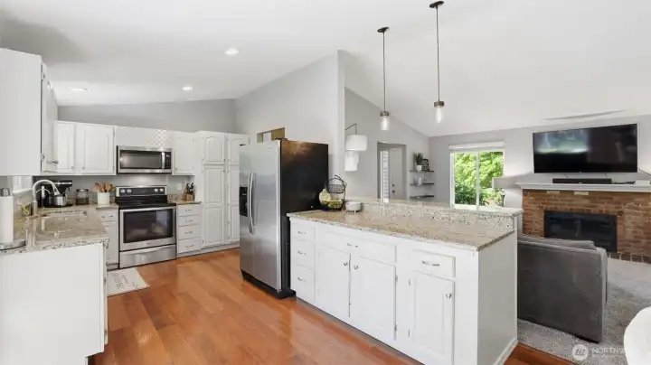Granite countertops and newer appliances.
