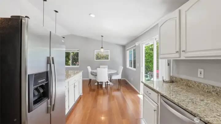 Sightlines to dining area and living space from the kitchen.