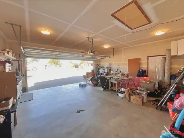 Extra Large Garage with man door and attic storage