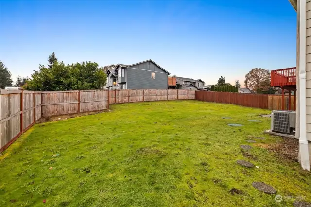 Fenced back yard.