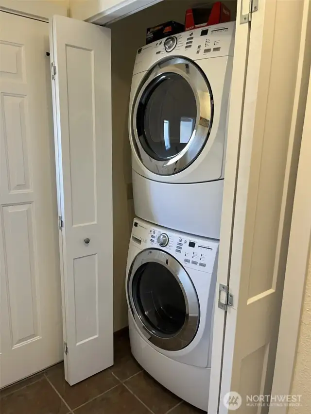 Stackable washer and dryer.