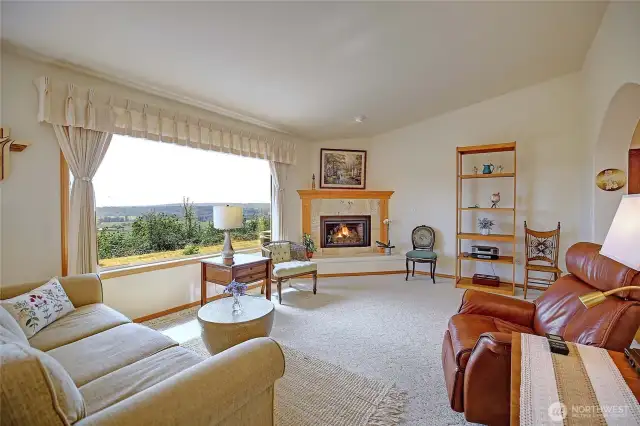 Enter into the living room with propane fireplace, large windows to soak up the gorgeous view.