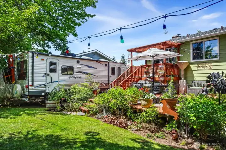 Fully fenced  Gravel RV parking with access to electrical (fits up to 28’ RV), with double gate