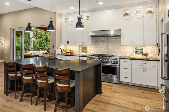 Excellent blend of tile, color, farmhouse and keeping a modern feel.