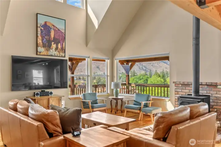 Vaulted ceilings give the family room a spacious feel without compromising intimacy.