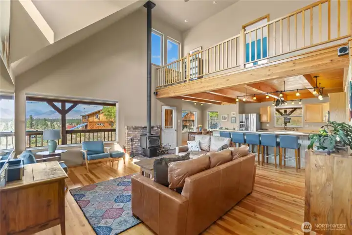 A great family room that is cozy enough for a family, yet spacious enough for entertaining.  Easy flow into the kitchen and dining room- a wonderful and versatile setting!