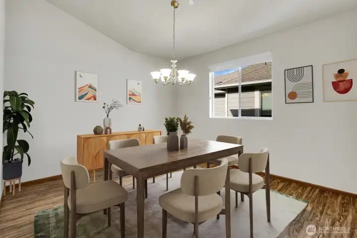 The dining room is spacious enough to hold large gatherings! Virtually staged. The dining room is spacious enough to hold large gatherings! Virtually staged.