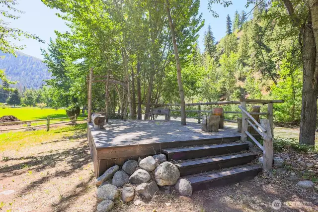 Raised sitting area on rivers edge