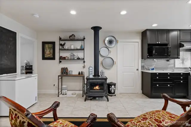 The fireplace will heat the whole upstairs on a cold winter day