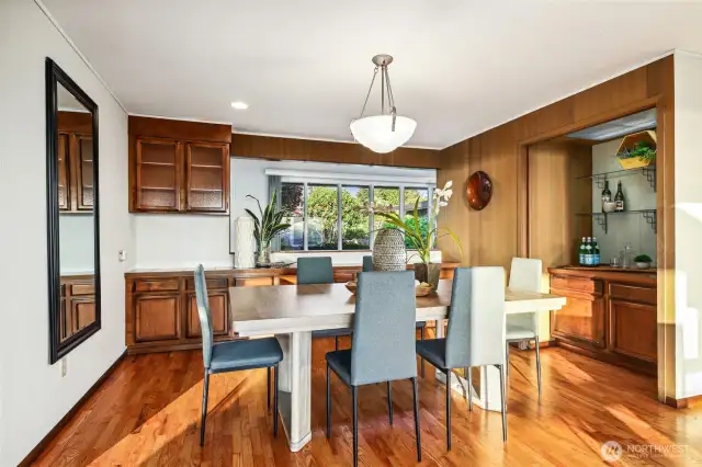 The large formal dining room with a built in buffet for convenient storage.