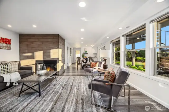 The second living area with gas fireplace on the lower level.