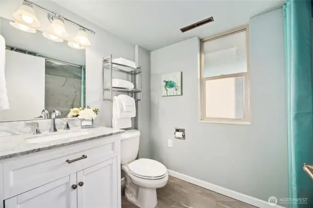 The 3/4 bathroom on the lower level.