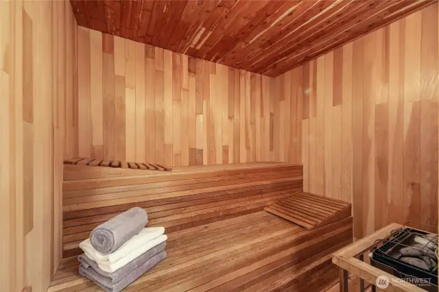 The sauna on the lower level.