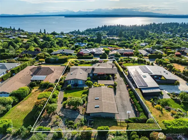 An aerial view of the property showing the approximate property lines.