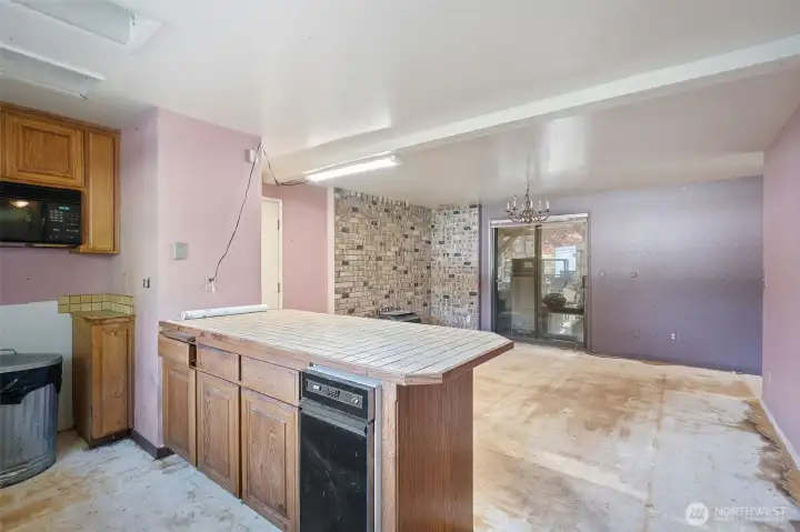 Kitchen and family room