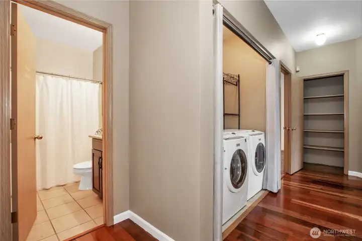 Hall bathroom is the first door on your left