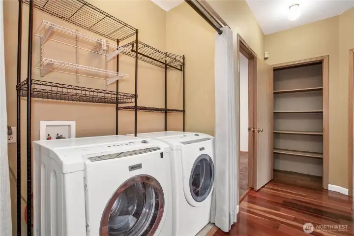 Washer & dryer and shelving stay with home