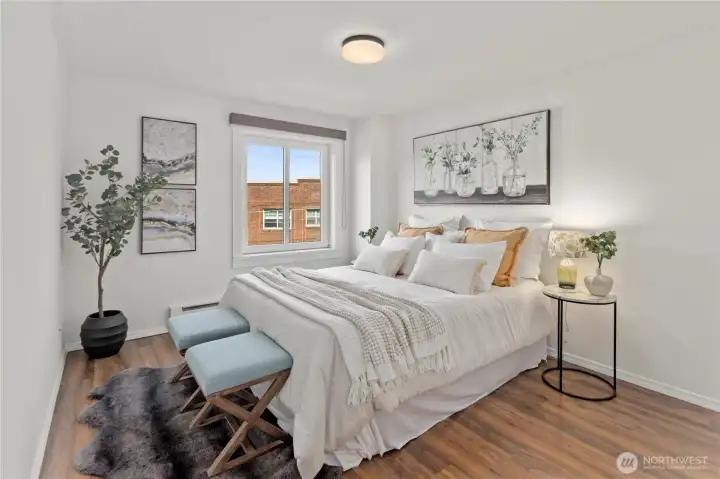 Spacious and elegant primary suite.