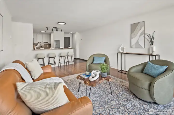 Effortless living with kitchen and living room connected large glass slider & windows to let the light and views in.