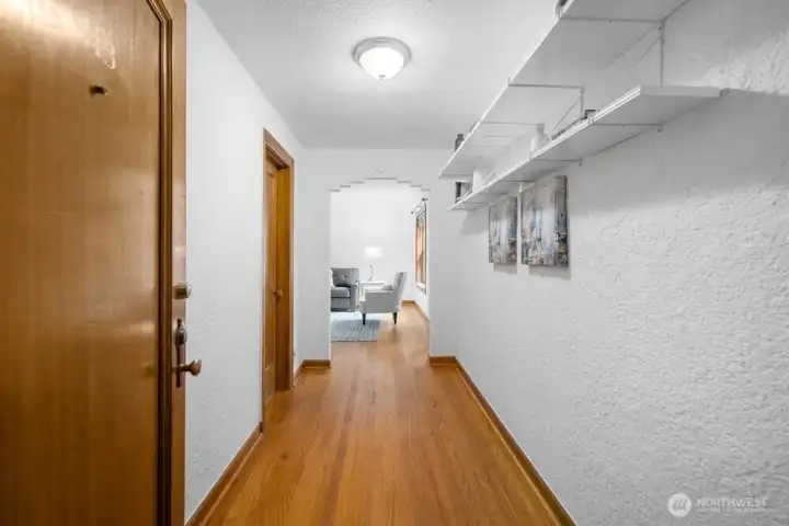 having a formal entry foyer is such a huge bonus! Keep your bike, hiking, camping gear or luggage here easily with shelving for your personal stuff