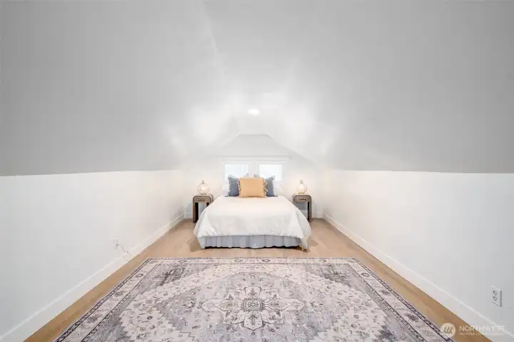 A convenient third bedroom is on the second level of the home. A convenient third bedroom is on the second level of the home.