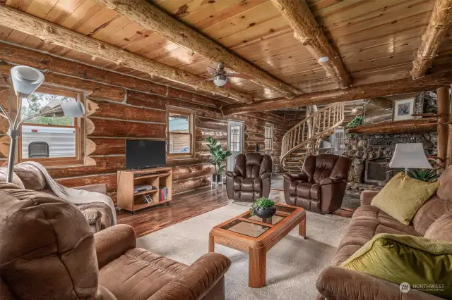 Living Room with Rock Fireplace